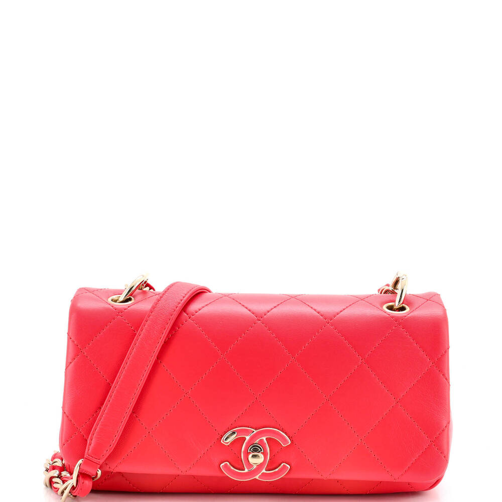 Chanel Large Twist Chain Enamel CC Flap Bag Quilted Lambskin